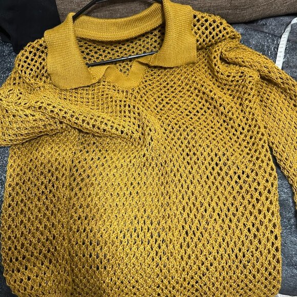 New Mustard Open Knit Sweater with Collar Size: M - Picture 8 of 8